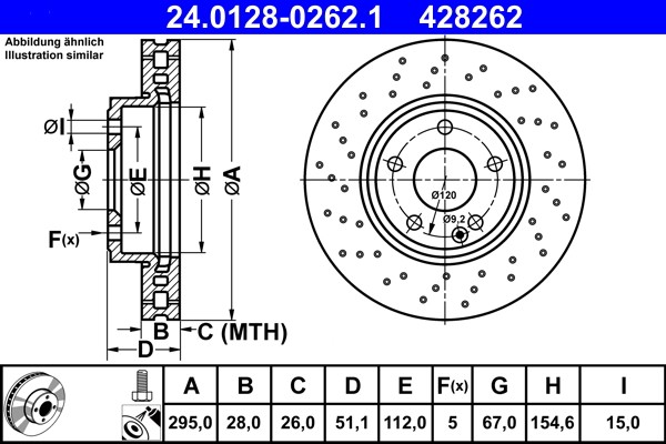 Диск тормозной передний 295 мм. (c AMG пакетом) 24.0128-0262.1 ATE
