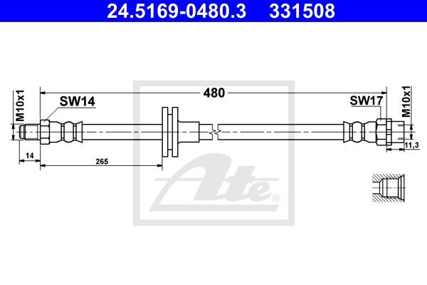 Шланг тормозной передний 480mm L/R 24.5169-0480.3 ATE